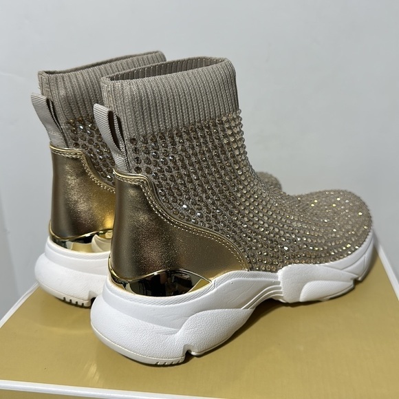 Michael Kors Katrina stretch knit bootie hot fix stones embellished sparkly gold - Picture 5 of 12